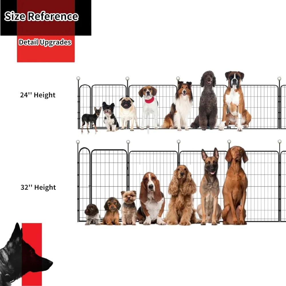 32'' Portable Dog Play Pen Indoor Outdoor, 12 Panel Metal Pet Fence with Easy Carry Straps for Medium Large Dogs
