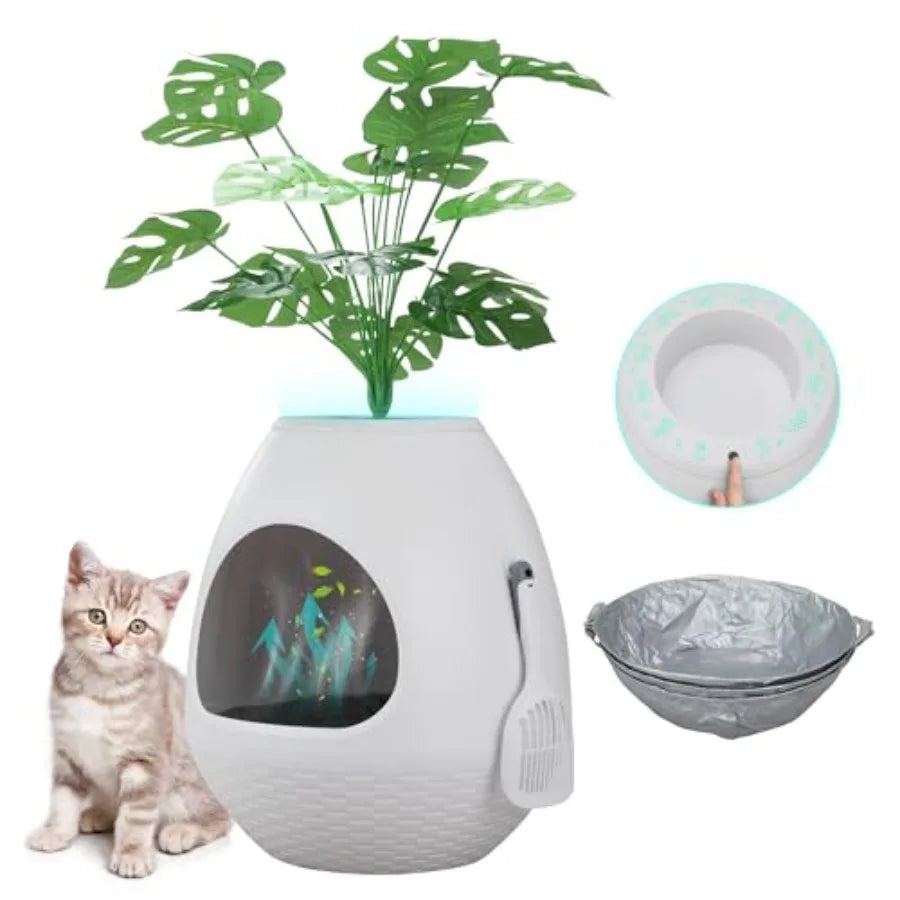 Eggloa6 Extra Large Hidden Litter Box with Plant Decor Premium Litter Box Furniture with Smart Odor Control and 3PCS Cat Litter