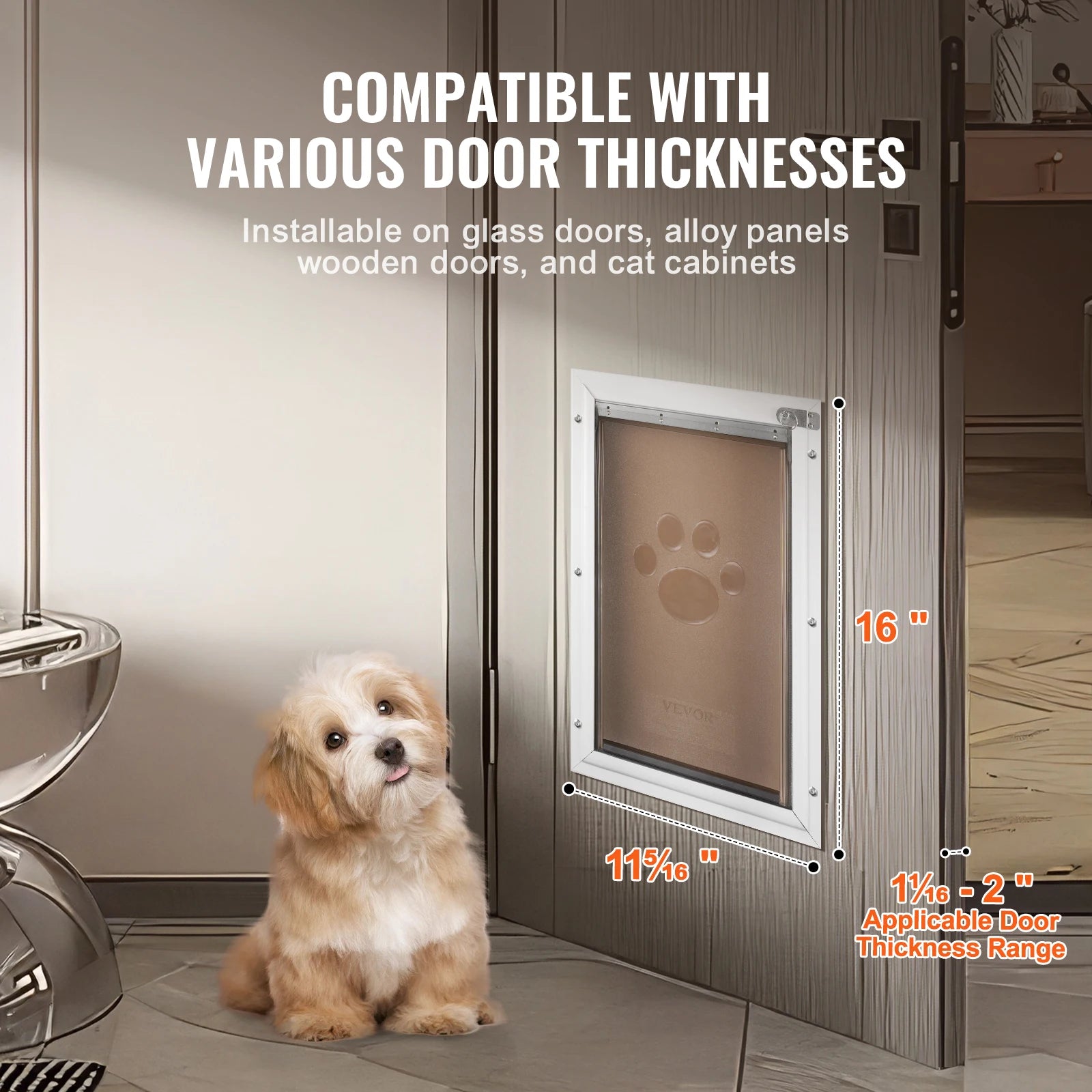 SucceBuy Pet Door Aluminum Frame with Lock and Flap System Weatherproof Doggy Door Easy to Install in Interior or Exterior Doors