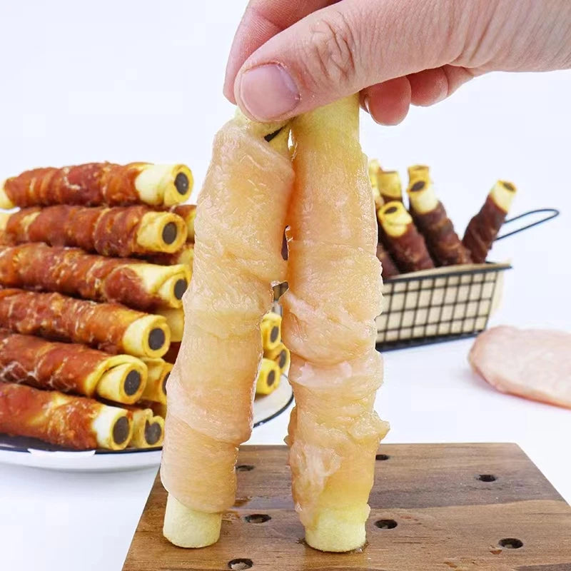 Cowhide Wrapped in Chicken Beef Filling Dog Treats for Medium, & Large Dog - Made with Chicken and Cowhide - High Protein