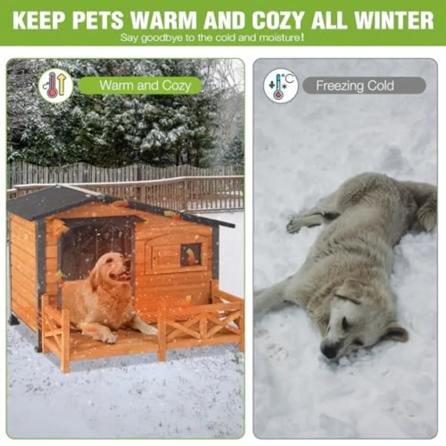 Extra Large Outdoor Heated Dog House XL Insulated Dog Kennel with Safe Heating Pad Chew-Proof Metal Frame 6-Sided Thermal Liner