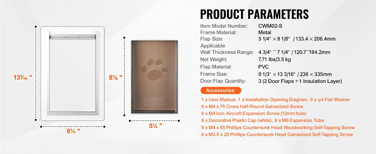 SucceBuy Pet Door Metal Frame with Lock and 3-Flap System Weatherproof Doggy Door Easy to Install in Interior or Exterior Walls