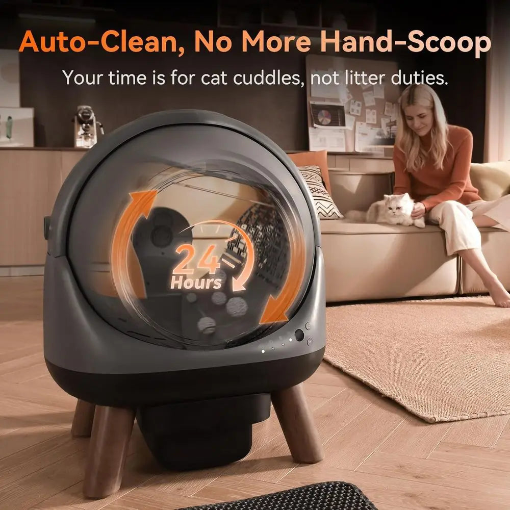 Automatic Self-Cleaning Litter Box for Multiple Cats, Smart Robotic System with App Control and Health Tracking, Includes Trash