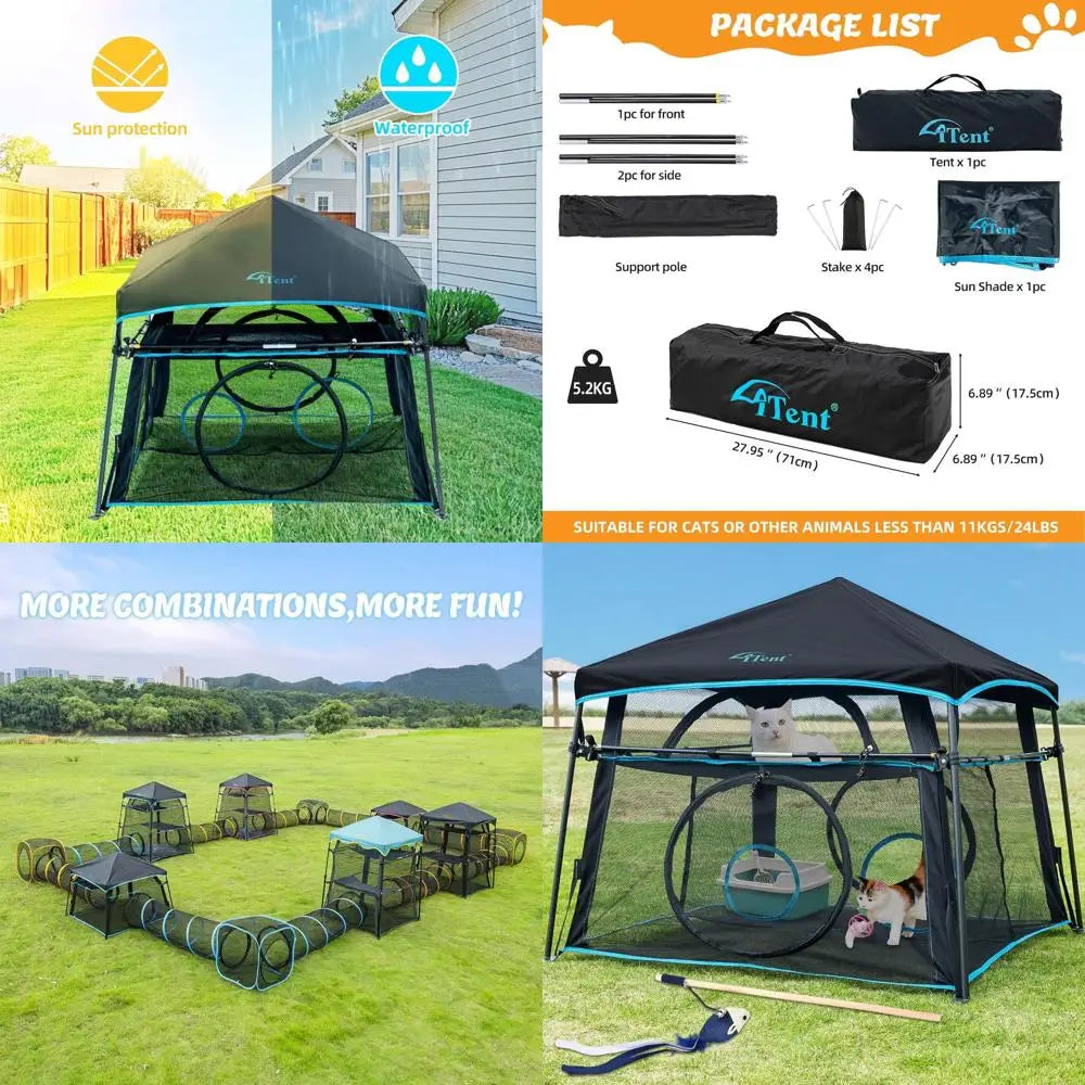 Large Catio Outdoor Cat Enclosure,2 Tier Pop Up Cat Tent, Spacious, Sturdy Outdoor Catio,Portable and Foldable Playpen Play Tent