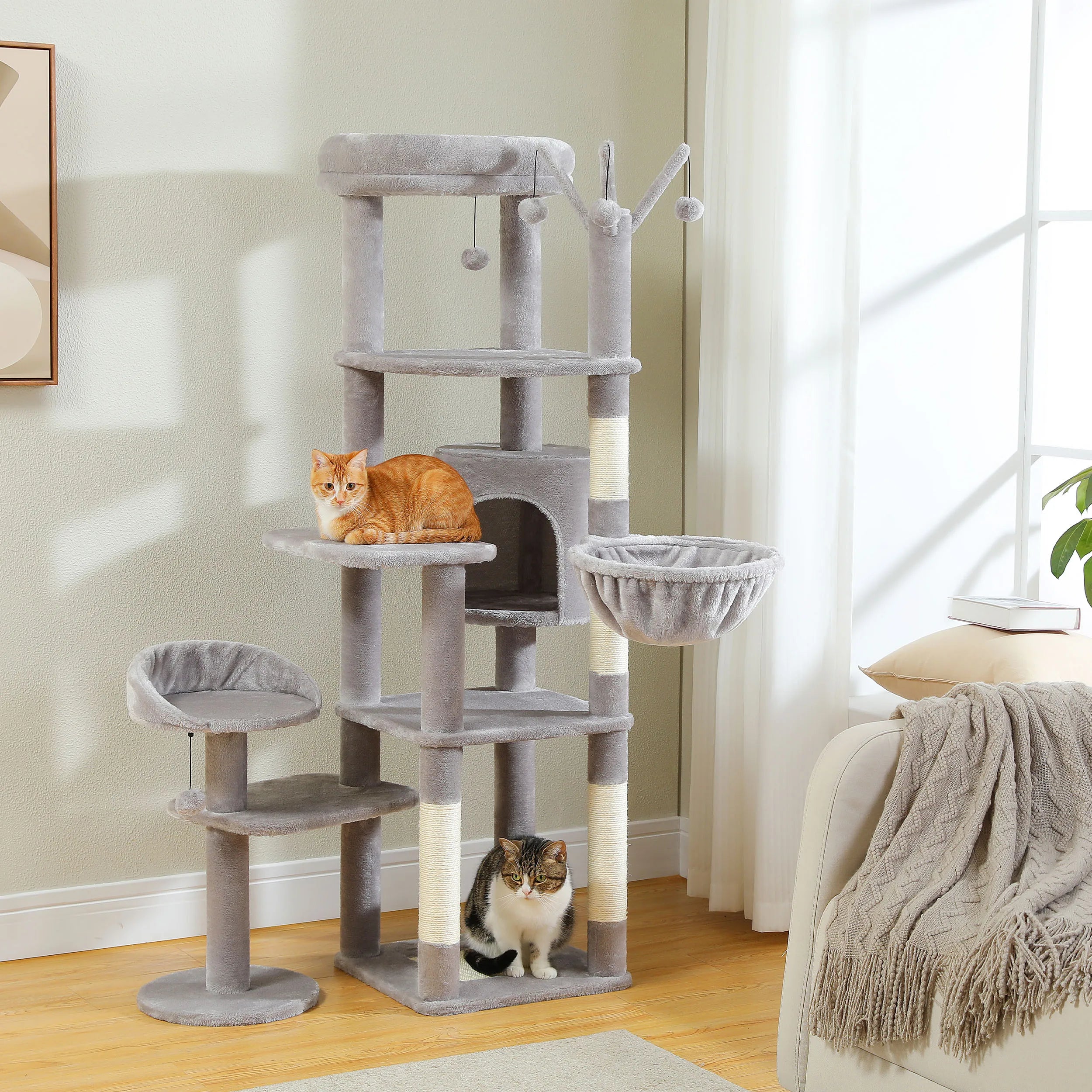 Large Cat Tree for Indoor Large Cats Tall Cat Tower for Fat Cats with Super Big Hammock, Cat Climbing Trees with Scratching Post