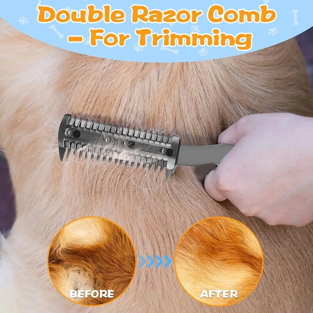 Razor Comb for Dogs Cats with 1pcs Extra Blades, Pet Razor Comb 2 in 1 | Trimming & Grooming, Dog Cat Brush