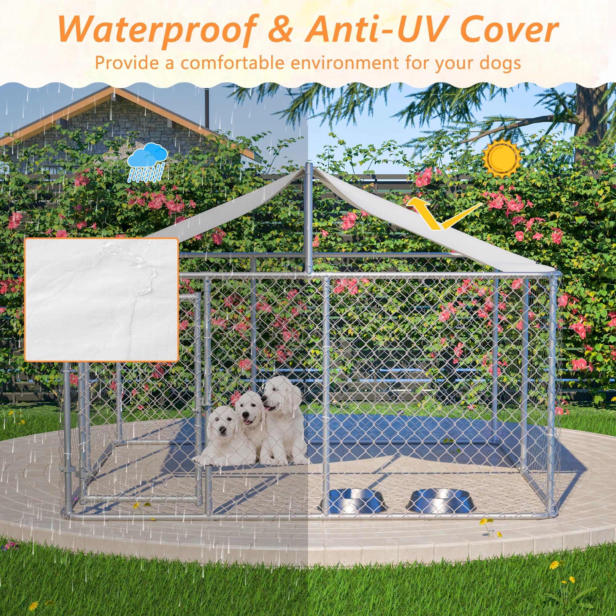 7.5x7.5 ft Outdoor Dog Kennel Large Heavy Duty Shade Dog Pen Playpen Pet Dog Run Enclosure