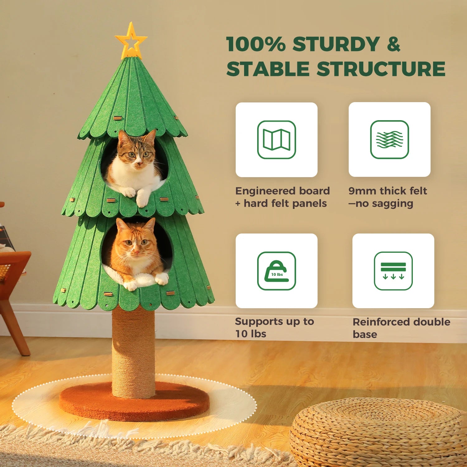 Christmas Cat Tree for Indoor Cats Cute Cat Tower with Cozy Condos Multi-Cat Climbing Furniture Large Cat Bed House Cat Toys