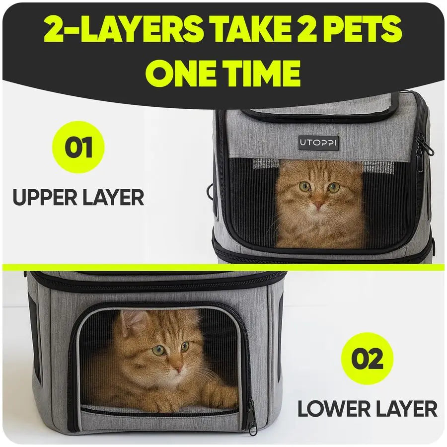 Backpack Carrier for 2 Cats, Kittens or Small Dogs, Foldable amp Breathable Pet Travel Bag, Cat Carrier Soft Sided amp Lightweig