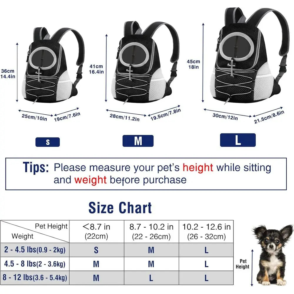 Breathable Dog Backpack Carrier for Small to Medium Dogs and Cats, Adjustable & Safe for Hiking & Walks (Black, Up to 14 lbs)