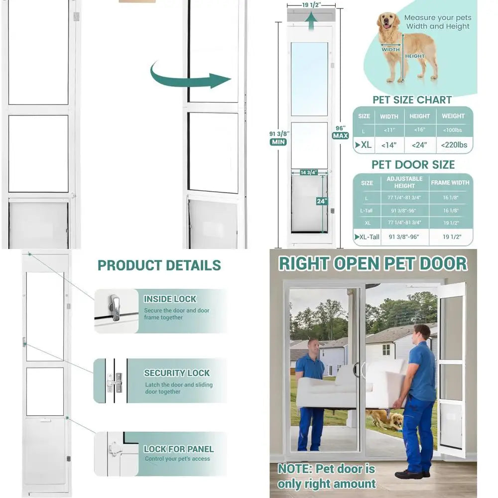 96" Extra Large Dog Door for Sliding Glass Door - XL Doggy Door for Sliding Door Dog Door Insert - Right Open Amount from Inside