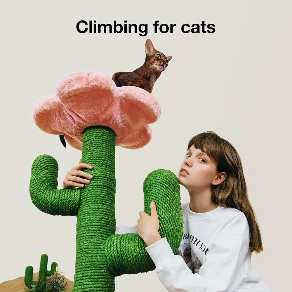 VETRESKA 41.3" Cat Scratching Post with Bed, Tall Cat Scratch Post for Indoor Cats, 2-in-1 Cat Tree Tower, Extra Large Sisal Cat