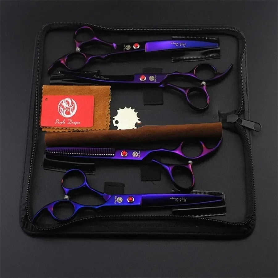 Professional 7.0 inch 4PCS Pet Grooming Scissors Kit Japan Premium Steel Straight Curved Thinning Blade Dog Hair Cutting Shears