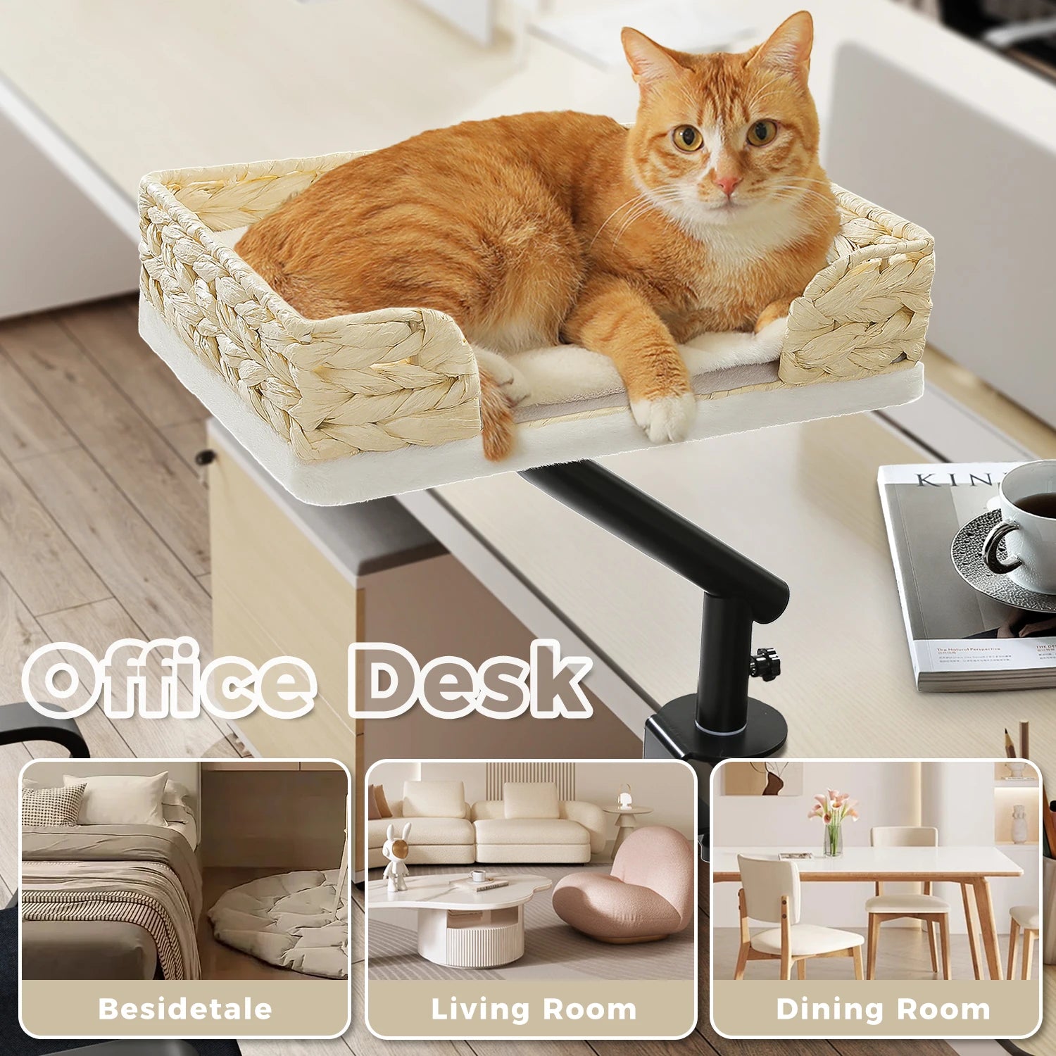 Cat Desk Bed, 360° Rotatable Cat Bed Stand for Indoor Cats, Adjustable Cat Basket, Cats Hammock for Table, Soft Cat Bed for Desk