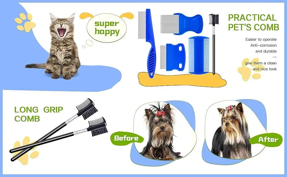 5-Pack Flea Combs. Stainless steel, double-sided for pet grooming & tear stain removal.