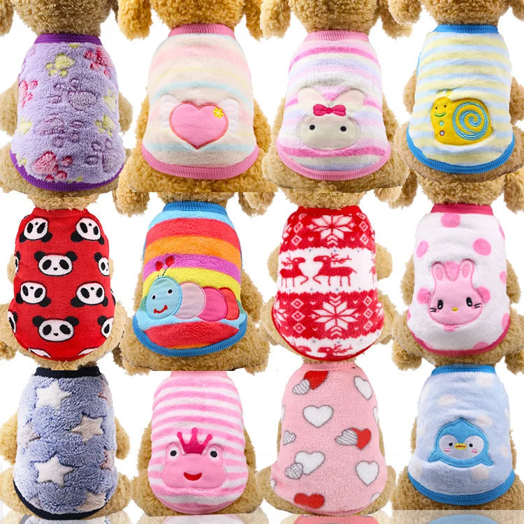 Manufacturer Customizes Cartoon Flannel Warm Teacup Dog Clothes, Small Dog, Cat, Teddy Clothes, Vest, Pet Supplies