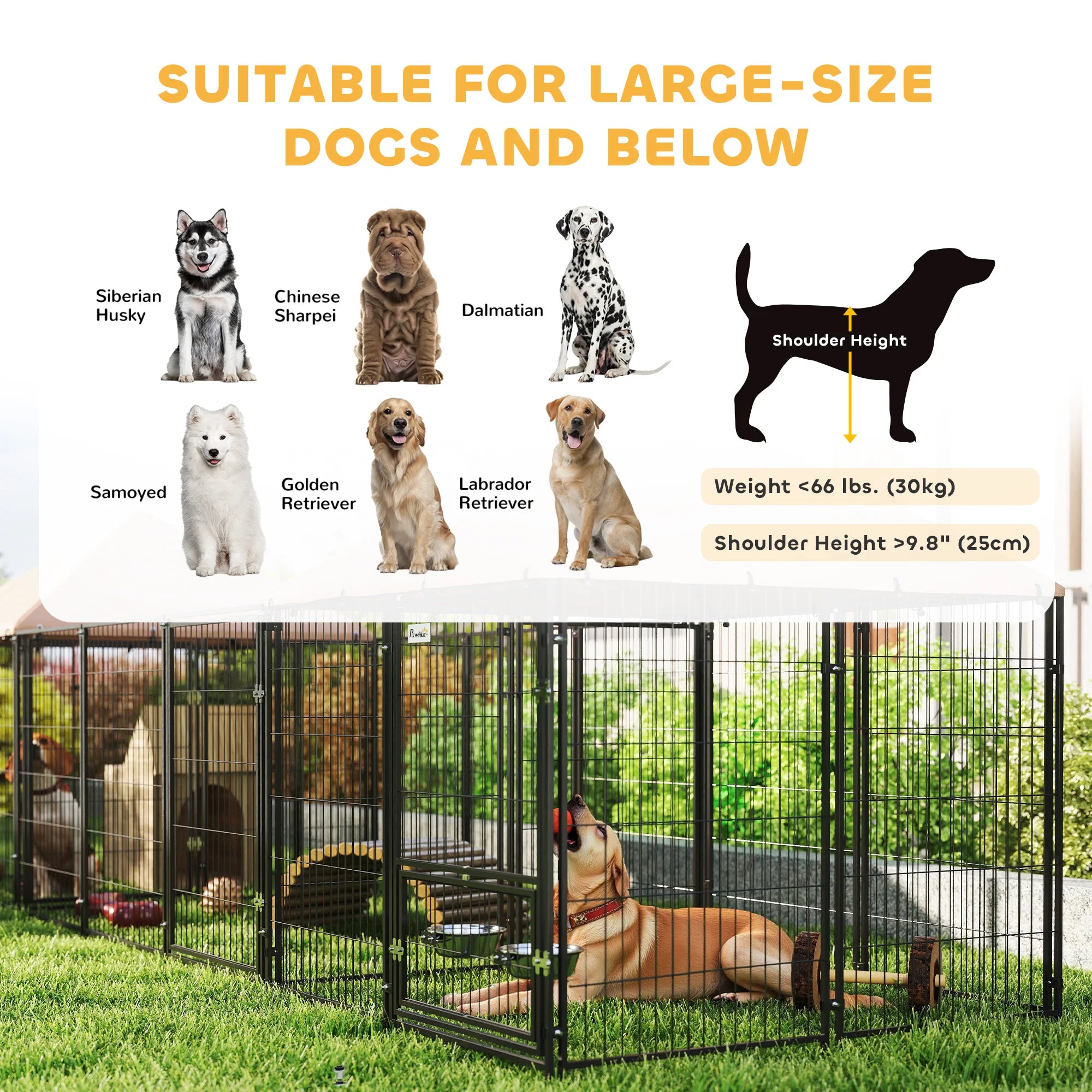 Dog Kennel Outdoor with Rotating & Adjustable Height Bowls