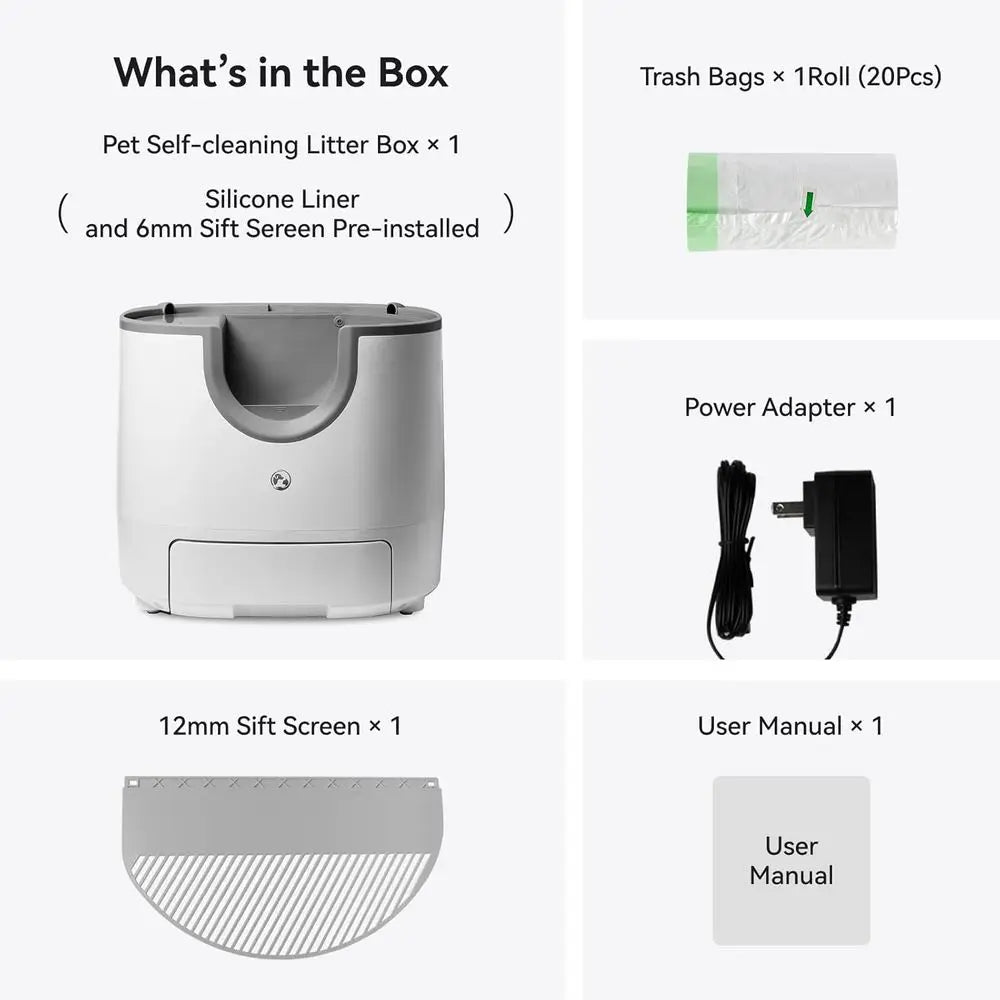 F8 Self-Cleaning Cat Litter Box – Large Capacity, Open-Top Design for Multi-Cat Homes, Enhanced Safety Features Includes Trash