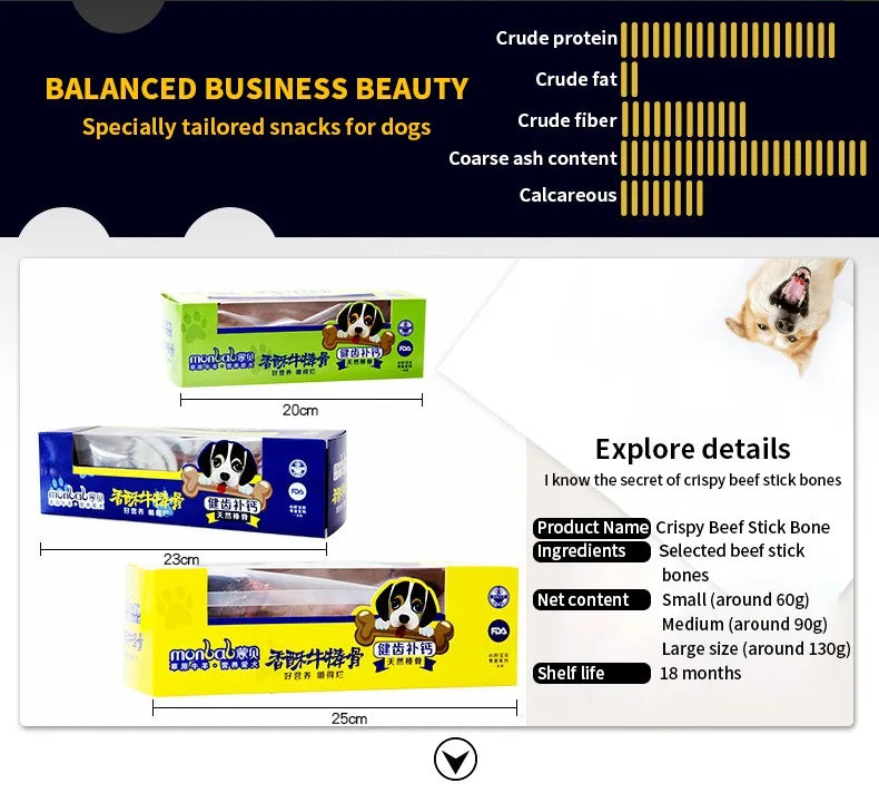Pet Dog Snacks Crispy Beef Stick Bone Large Size Grinding Teeth Snacks Delicious Nutritious Meat Flavorful Bone Crispy Pet Food