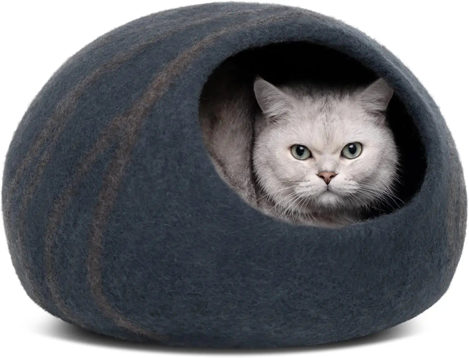 Premium Handmade Merino Wool Cat Cave Bed for Indoor Cats, Medium Dark Grey, Eco-Friendly & Durable