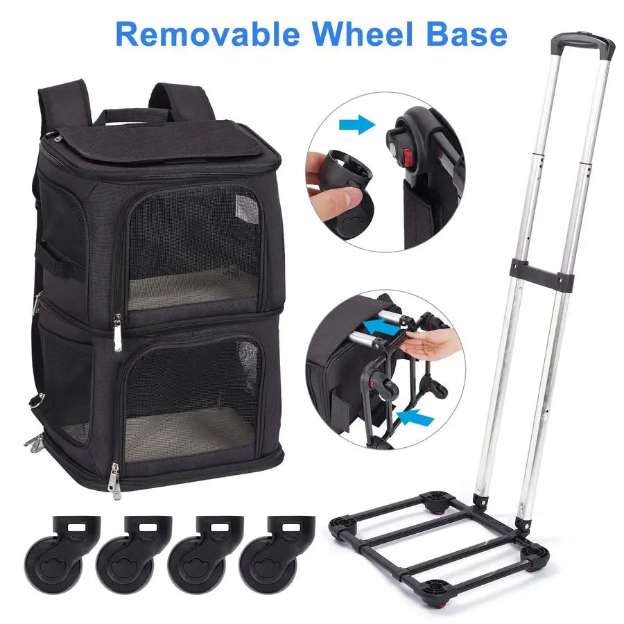 Pet Carrier Backpack with Wheels for Small Cats and Dogs, Rolling Cat Travel Carrier, Super Ventilated Design, Ideal for Traveli