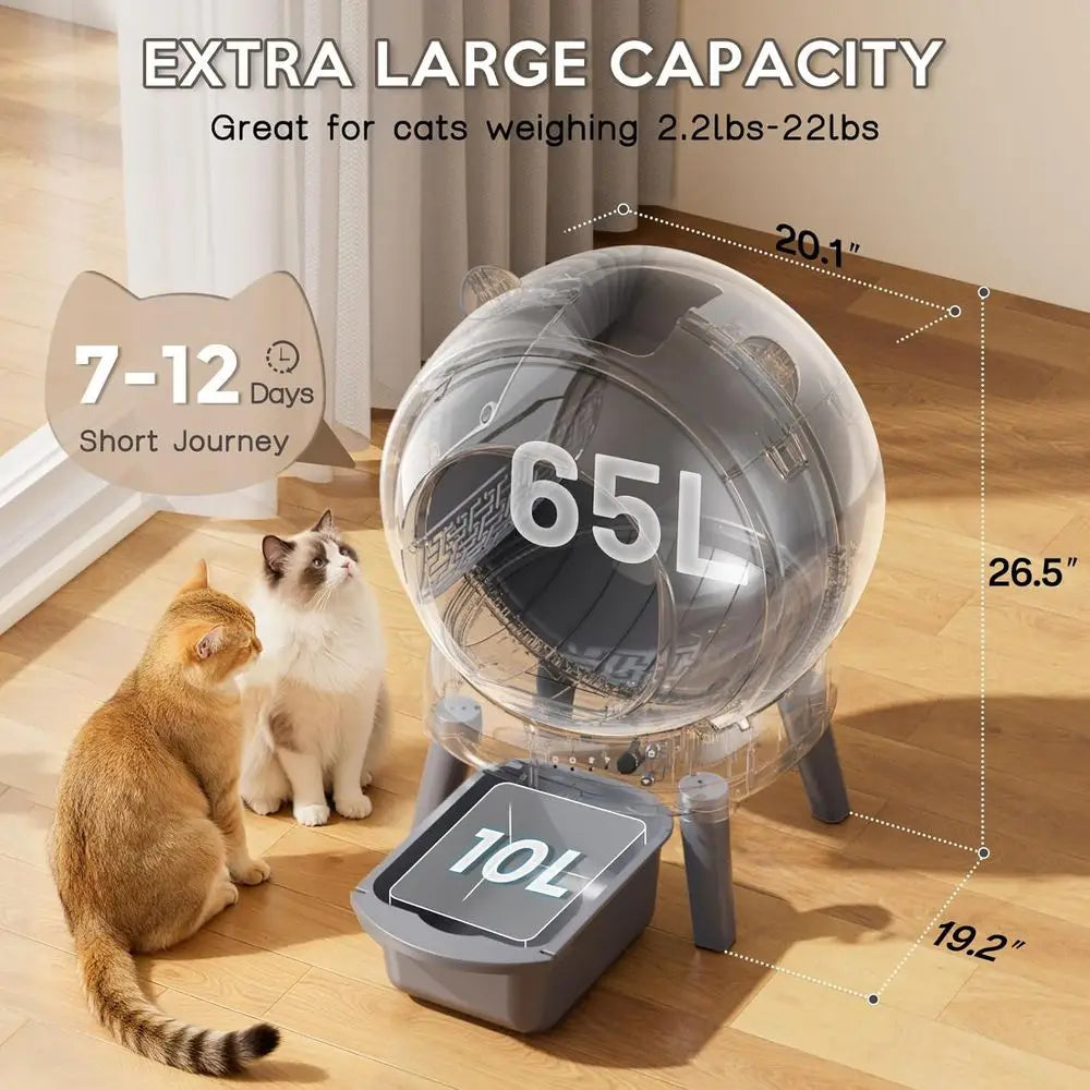 Smart Self-Cleaning Litter Box for Multiple Cats with Large Capacity, App Control, Odor and Noise Reduction, Dual Safety Sensors