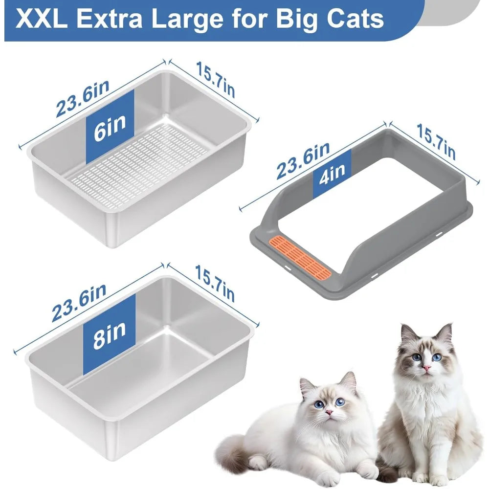 Extra Large Stainless Steel Sifting Litter Box for Cats with XXL Size, Ideal for Pine Pellets and Large Felines, Metal Pellet Si