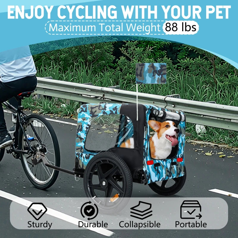 Outdoor Heavy Duty Collapsible Pet Bike Trailer With 16 Inch All Terrain Wheels Universal Hitch Foldable Dog Cargo Carrier