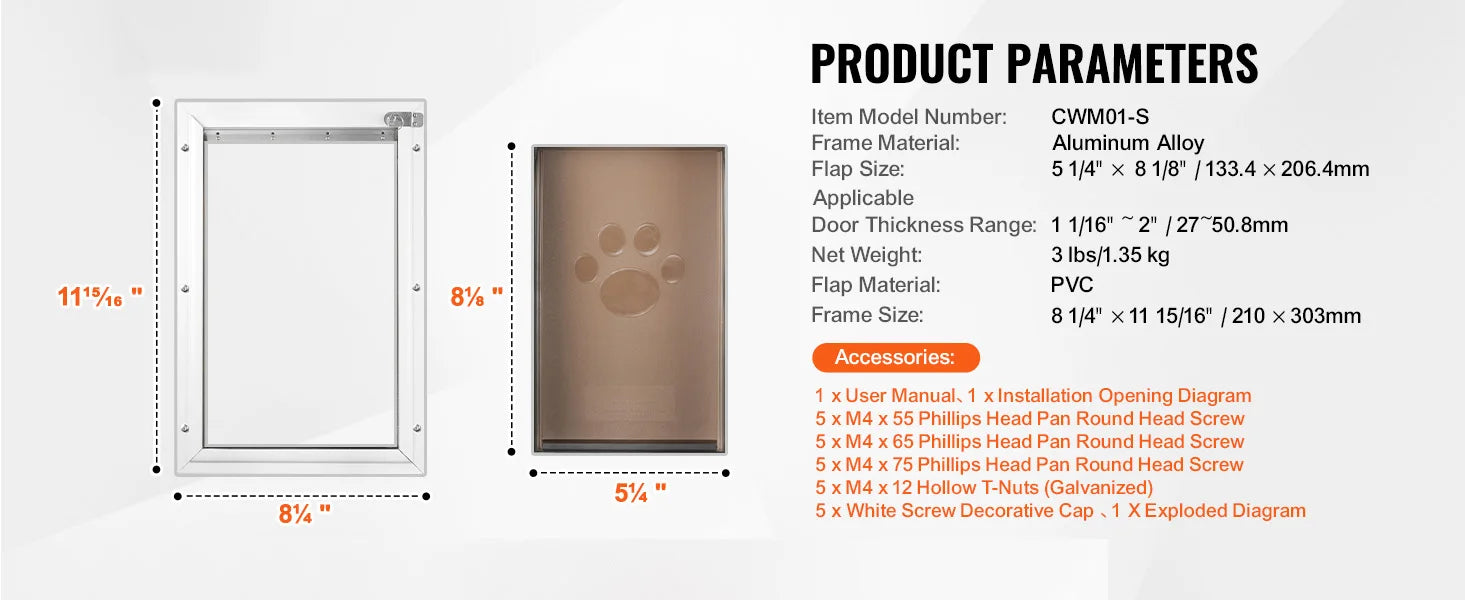 SucceBuy Pet Door Aluminum Frame with Lock and Flap System Weatherproof Doggy Door Easy to Install in Interior or Exterior Doors