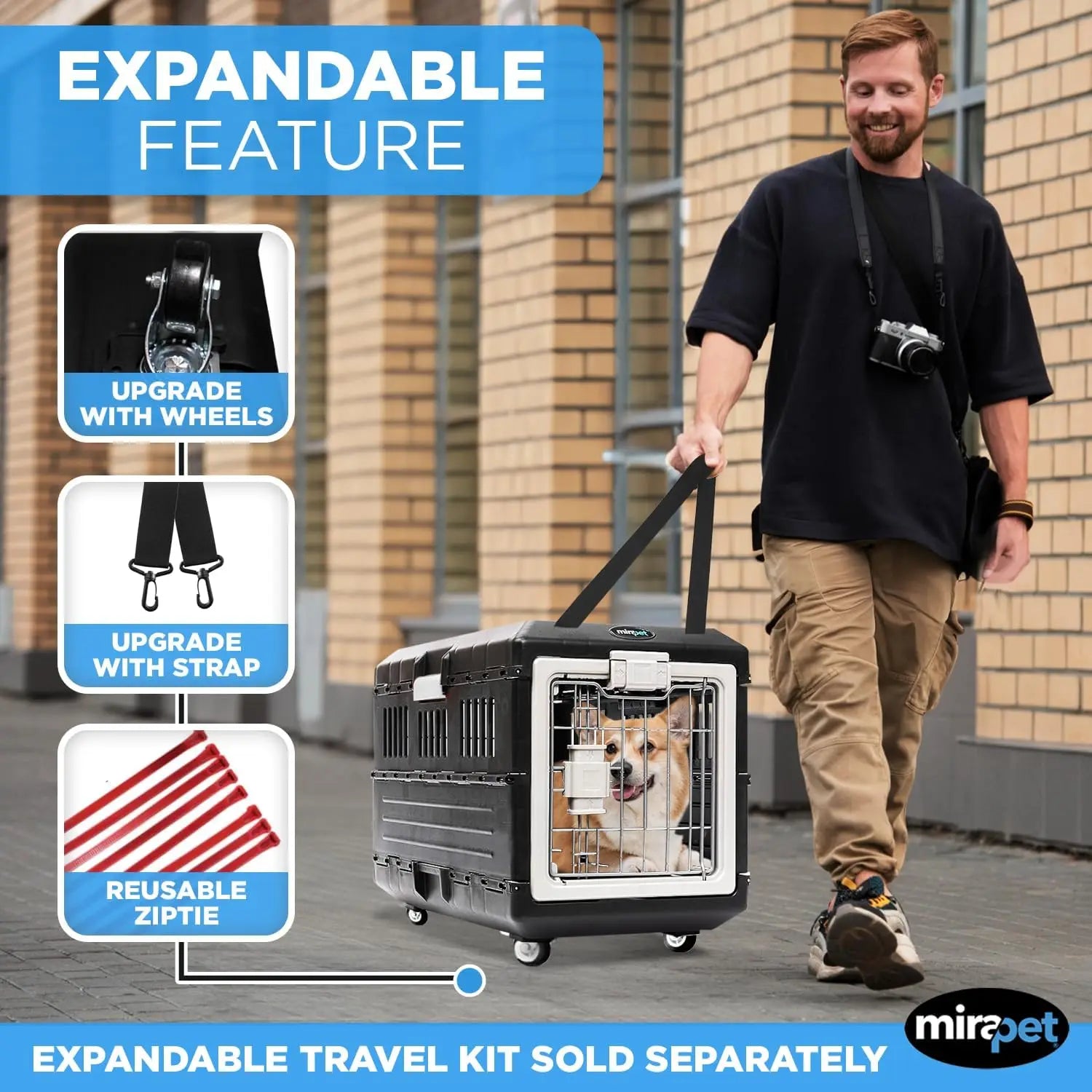 26" Collapsible Pet Carrier for Medium Cats & Dogs, Portable Kennel with 360 Ventilation & Hard Plastic Walls