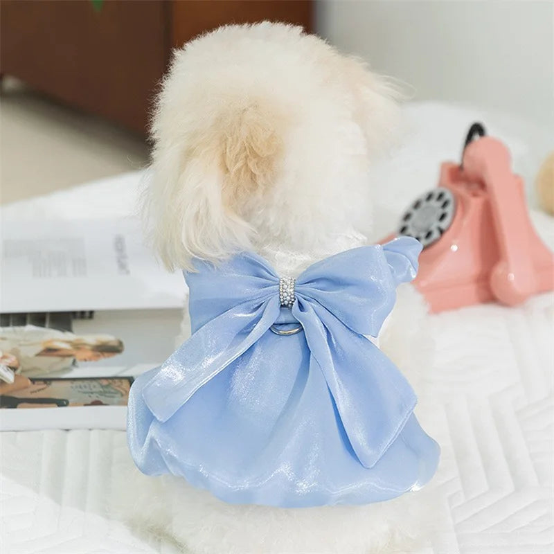 Adorable Small Dog Tutu Dress with Bowknot Lace Princess Puppy Clothes Outfit Apparel Female Cute Cat Skirt Patchwork Pet Dress