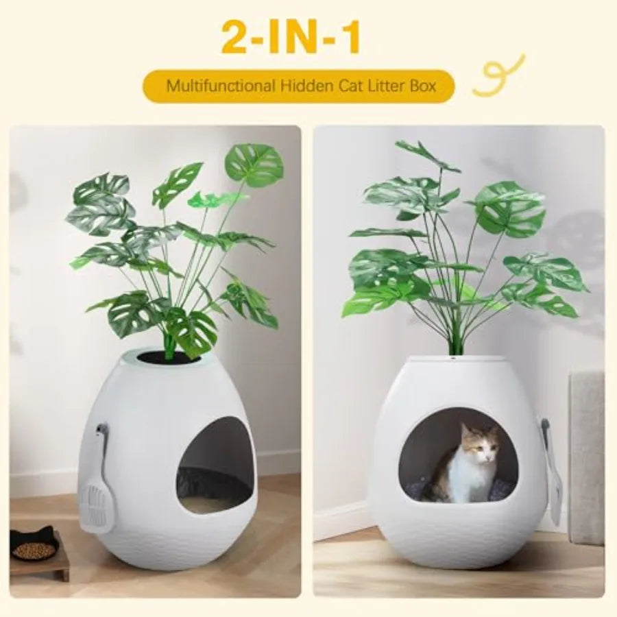 Eggloa6 Extra Large Hidden Litter Box with Plant Decor Premium Litter Box Furniture with Smart Odor Control and 3PCS Cat Litter