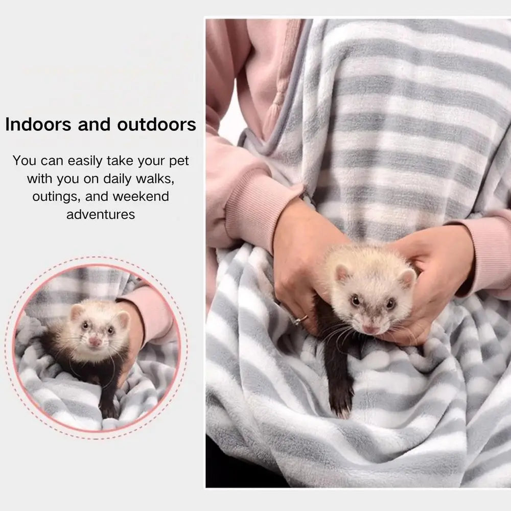 Ferret Sling Carrier - Fleece Small Pet Carrier Bag Soft Breathable Hands Free Shoulder Front Chest Apron Bonding Pouch Accompan