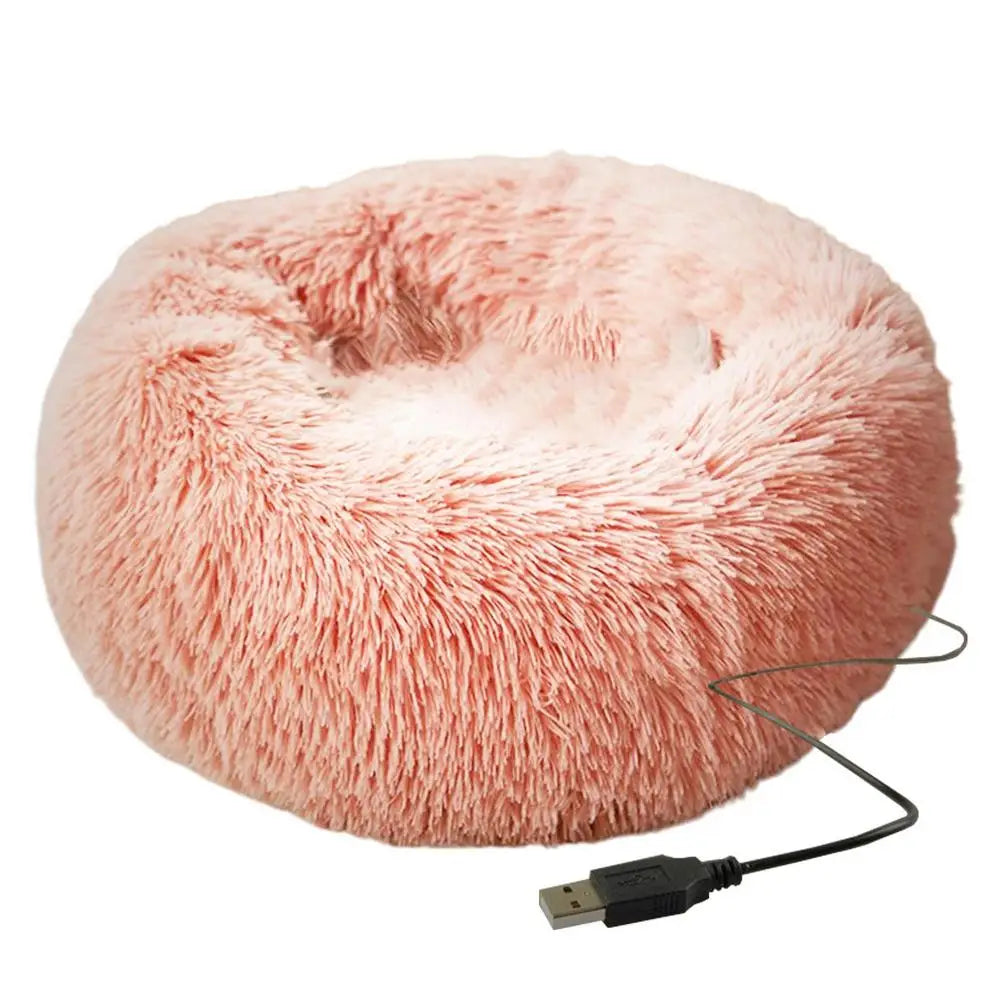 Soft Plush Pet Beds USB Heating Round Dog Bed Donut Round Beds For Small Medium Dogs And Cats Comfortable And Machine Washable