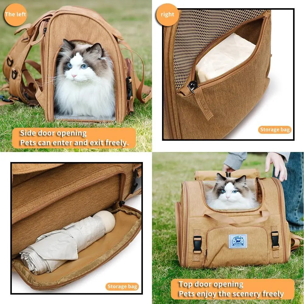 Breathable Collapsible Pet Carrier for Small Dogs, Medium Cats, Puppies, Bearded Dragons, and Rabbits - Portable Travel Bag (Bro