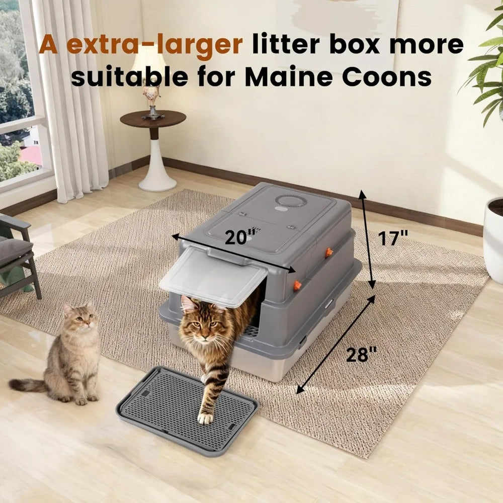XXXXL Stainless Steel Litter Box, 28" L x 20" W x 17" H Extra Large Cat Litter Box for Maine Cat, Enclosed Metal Litter Boxes,Cu