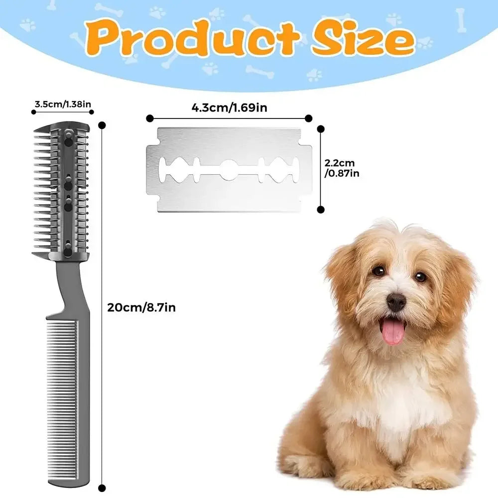 Razor Comb for Dogs Cats with 1pcs Extra Blades, Pet Razor Comb 2 in 1 | Trimming & Grooming, Dog Cat Brush
