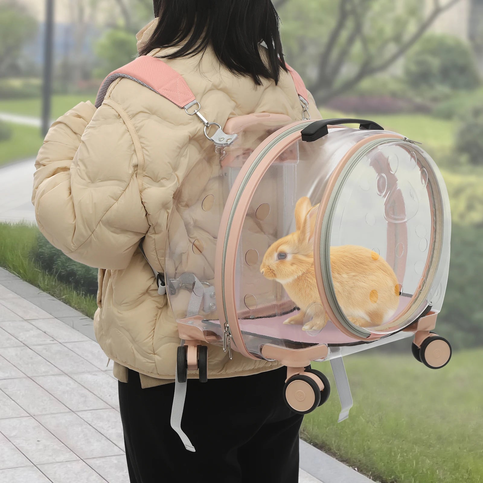 Breathable waterproof, Adjustable Cat Carrier with Rolling Wheels for cats weighing up to 19.84 lbs