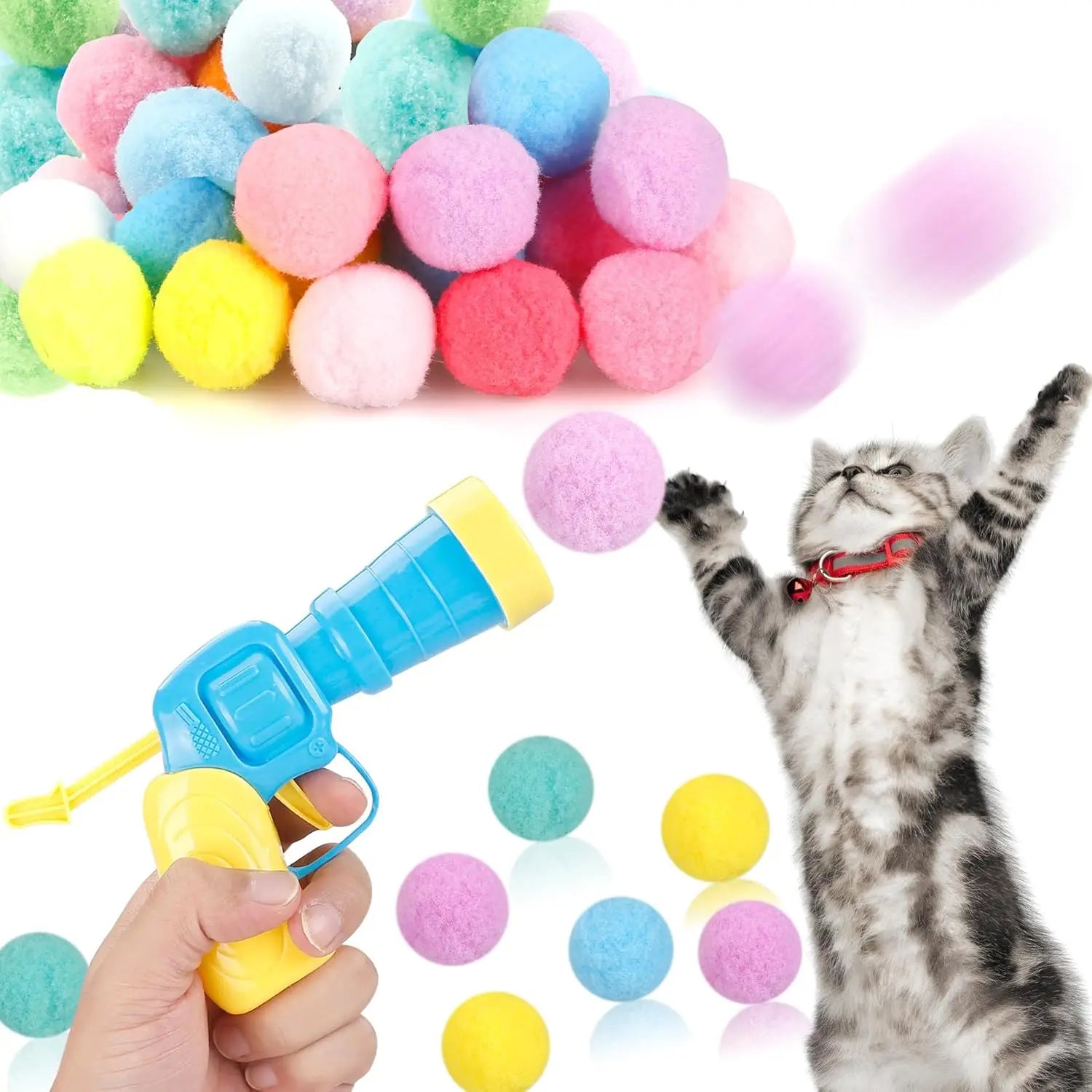 31Pcs Cat Ball Launcher Toy with Plush Balls for Interactive Indoor Cat Play and Training