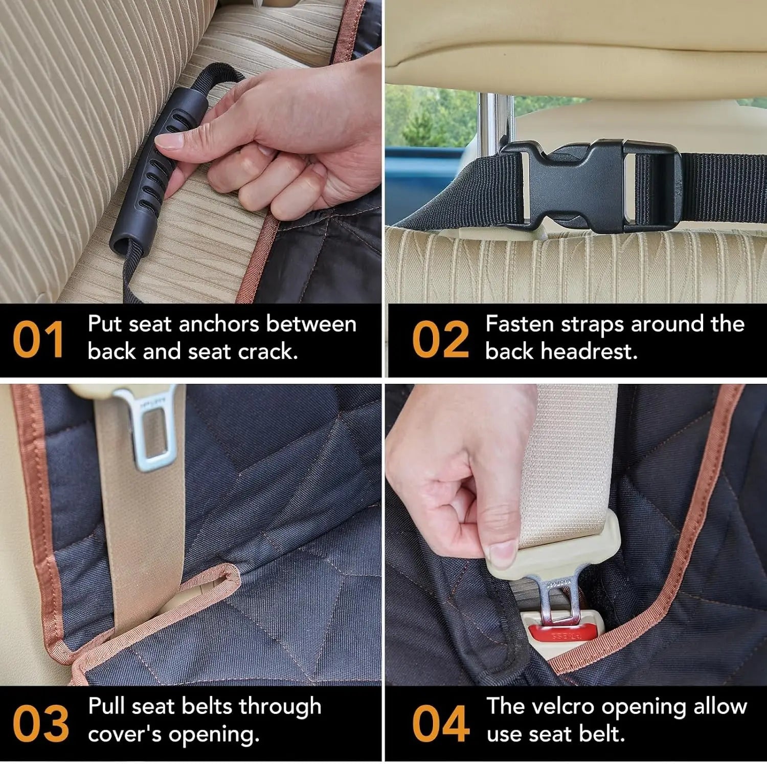 Dog Car Seat Cover, Waterproof Non-Slip Back Seat Protector for Pets, Universal Fit for Cars, Trucks, SUVs with Middle Armrest