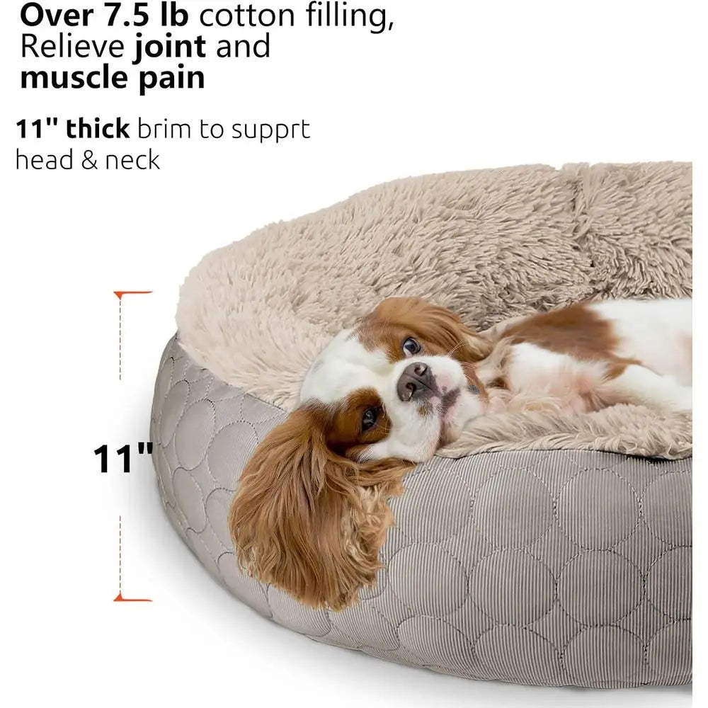 Orthopedic Round X-Large Dog Bed, 30x24x16in, Taupe, Cooling & Warming, Hypoallergenic Polyester for Medium to Large Dogs and Ca