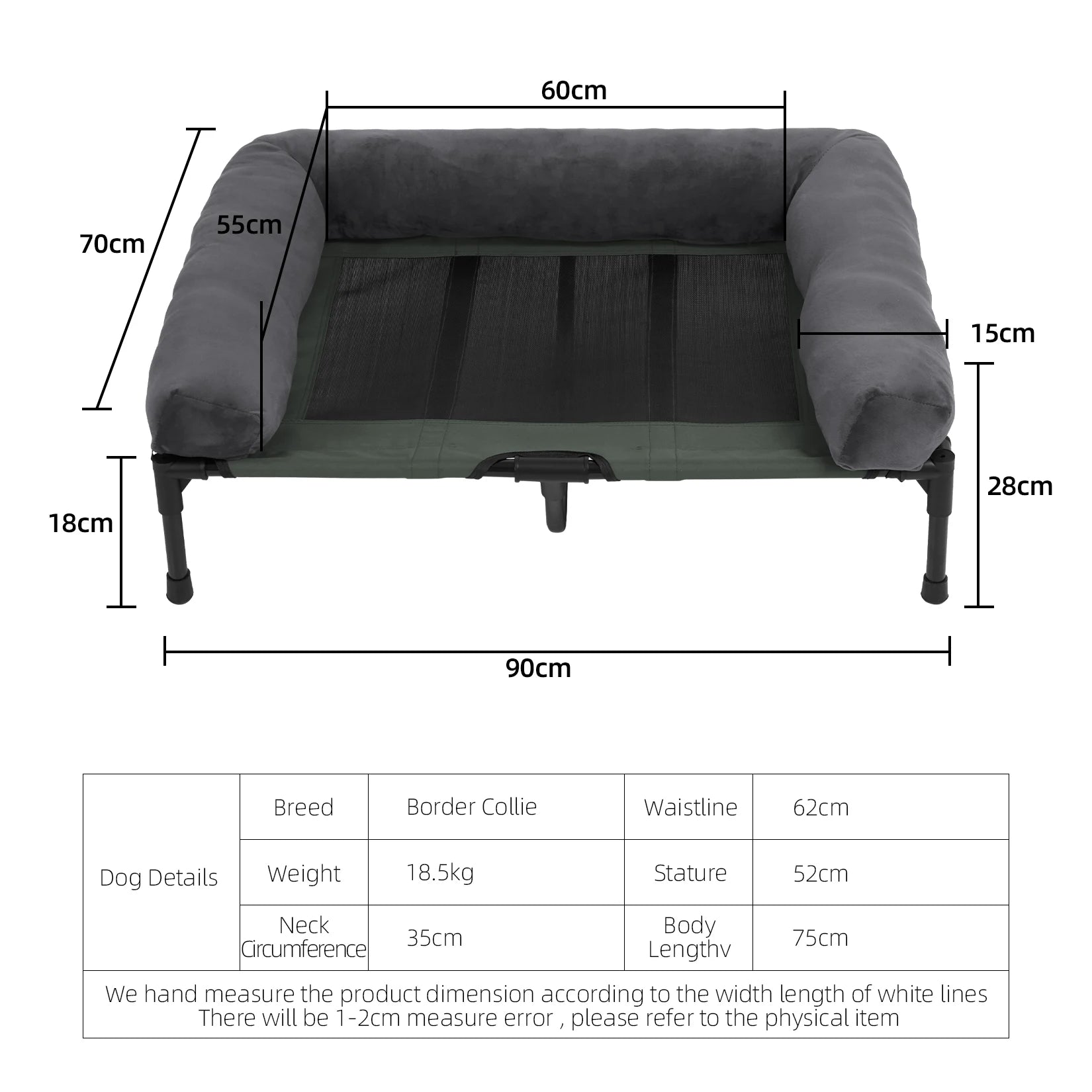 Dog Bed for Dogs and Cats Indoor Outdoor Elevated Pet Lounger Bed with Detachable Plush Bolster Cooling  Summer L XL 2XL