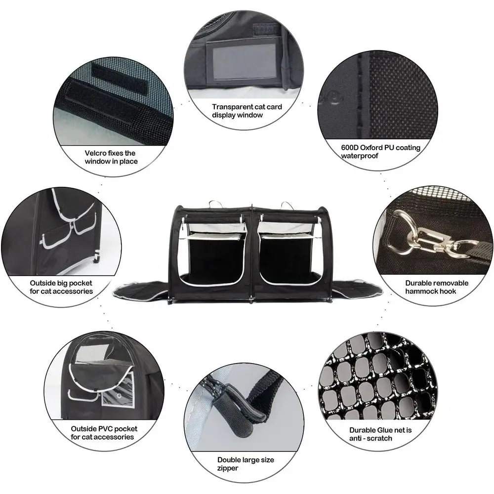 Collapsible Pet Carrier for Cats: Travel Carrier with Hammock, Mat, Litter Box & Carry Bag