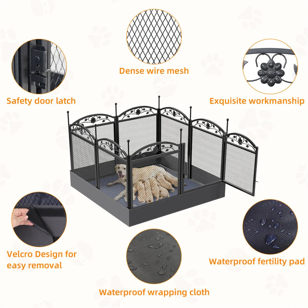Heavy Duty Large Dog Playpen Pet Exercise Run Enclosure Fence Pet Whelping Pen Box with Waterproof Fertility Mat Indoor Outdoor