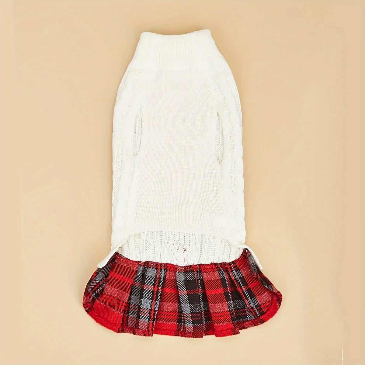 Dog Sweater Dress for Small Dogs with Bowtie Turtleneck Knitted Dog Dress Pet Dog Winter Clothes Warm Sweater for Yorkies Chihua