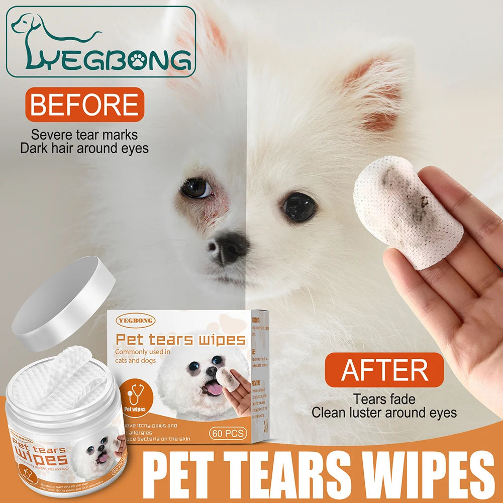 60pcs/set Wet Wipes Universal Disposable Non-woven Cleaning Wipes Ear Stain Remover Dog Cat Wipes Grooming Tools Pet Accessories