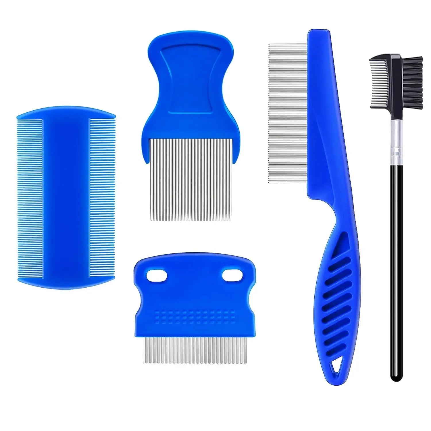 5-Pack Flea Combs. Stainless steel, double-sided for pet grooming & tear stain removal.