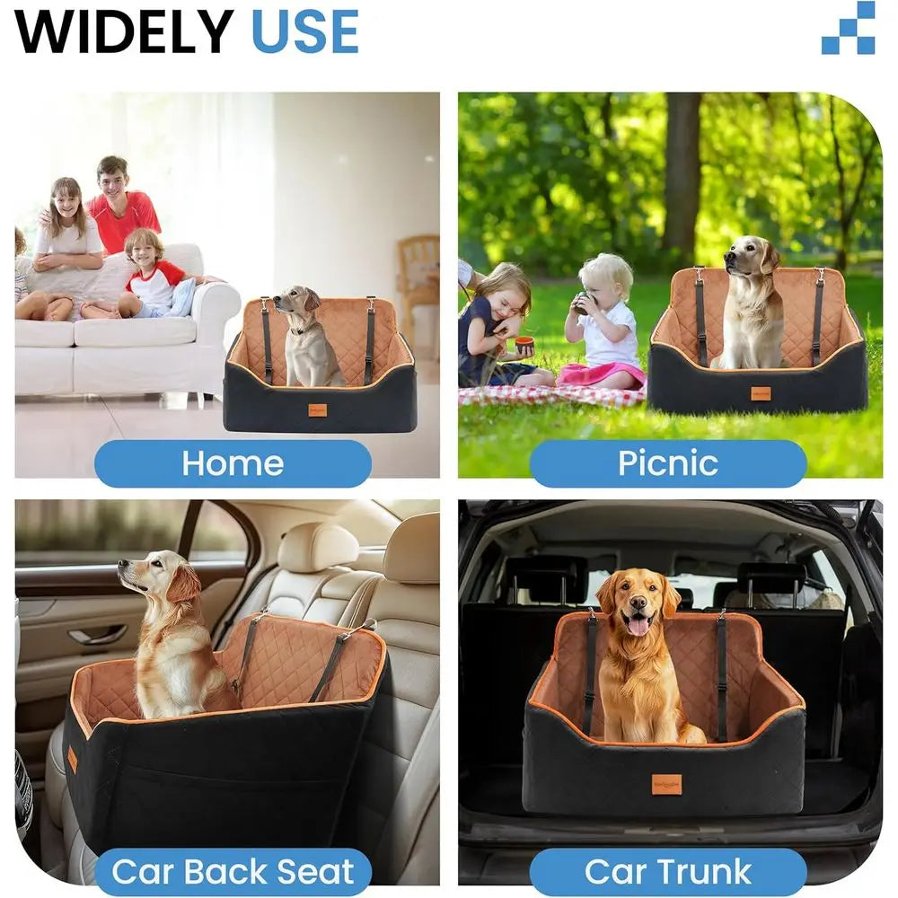 Medium Dog Car Seat with Safety Straps and Waterproof Padding - Portable Booster Bed for Cars, Trucks, and SUVs, Suitable for Pe