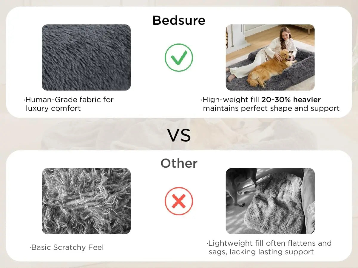 Foldable Human Dog Bed - 2-in-1 Orthopedic Foam, Waterproof, Faux Fur, Dark Grey for Adults and Pets