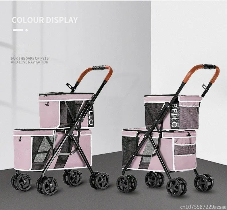 New Pet Stroller Double Layer Suitable for Two Pet Cats Dogs Foldable Cart Breathable Dog Stroller Pet Trolley carry on case